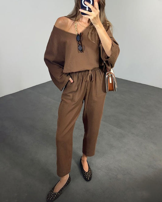 Elina | Casual V-hals top & broek set