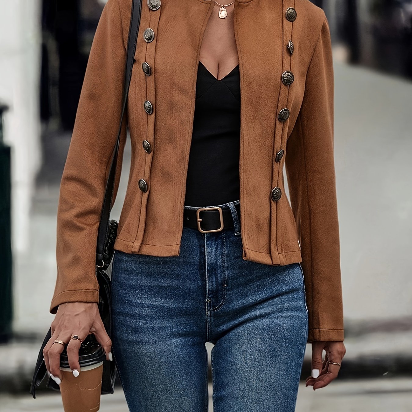 Velora™ | Elegante Vintage Damesjas met Dubbele Rijtjes Knoopsluiting, Perfect voor Herfst en Lente