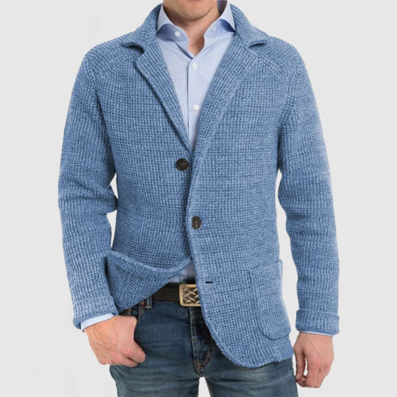 Victor - Heren Langharige Gebreide Vest met Trendy Patentas