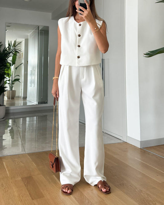 Ambrei | Classy Wit Mouwloos Vest & Broek Set