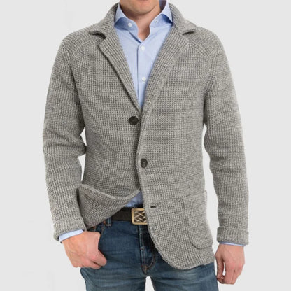Victor - Heren Langharige Gebreide Vest met Trendy Patentas