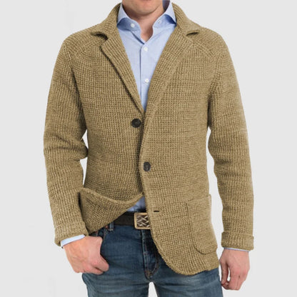 Victor - Heren Langharige Gebreide Vest met Trendy Patentas