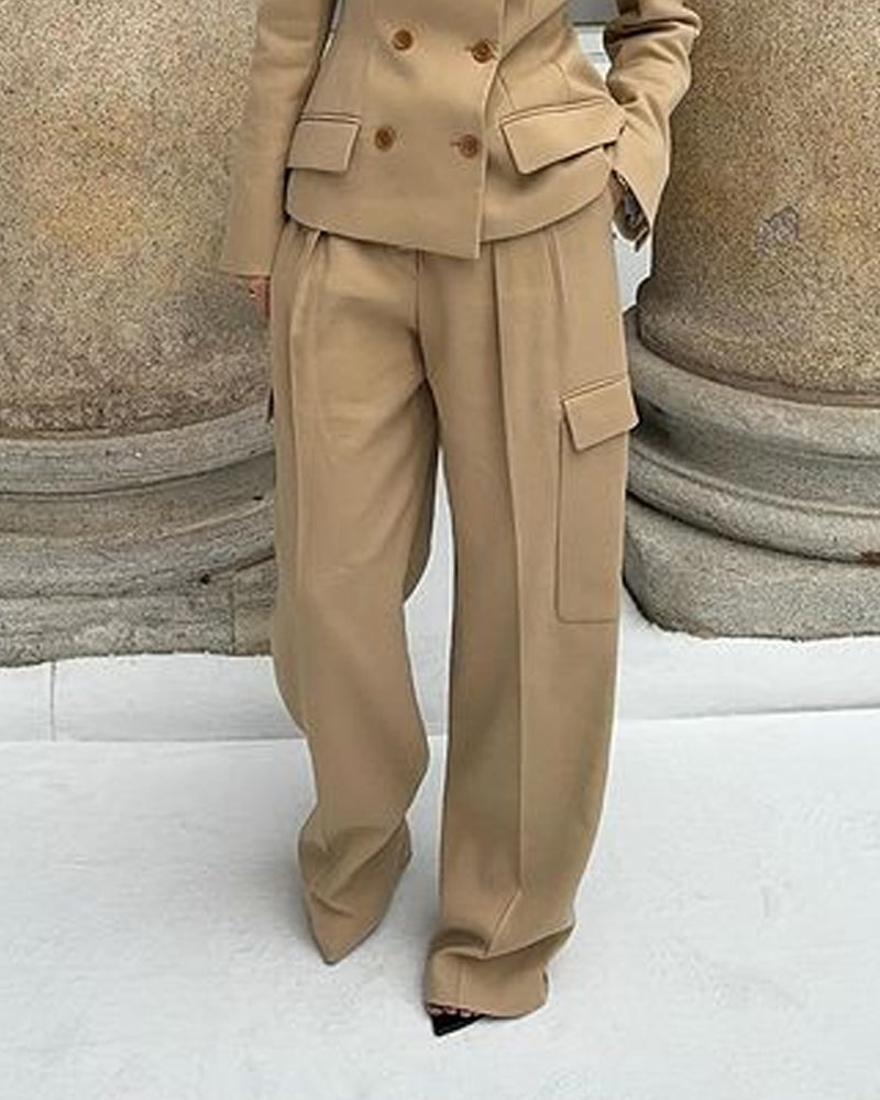 Haisley | Modieus Khaki pak met dubbele rij knopen Jas & Broek Set