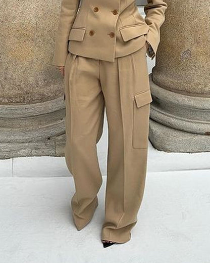 Haisley | Modieus Khaki pak met dubbele rij knopen Jas & Broek Set