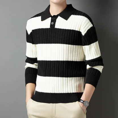 Goran | Klassieke gestreepte slim-fit warm gebreide polotrui