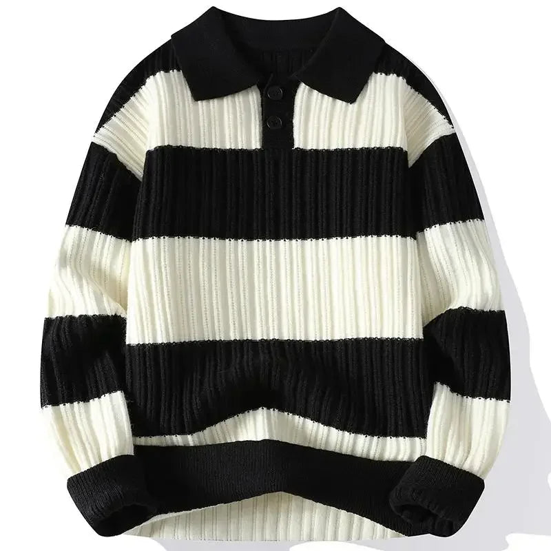 Goran | Klassieke gestreepte slim-fit warm gebreide polotrui