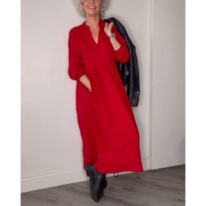Elegante Jurk met V-ringen en Lange Mouwen