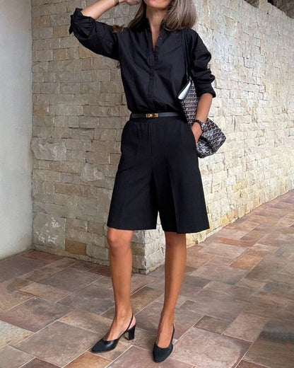 Jonie | Elegant Lange Mouw Overhemd & Halve Broek Set