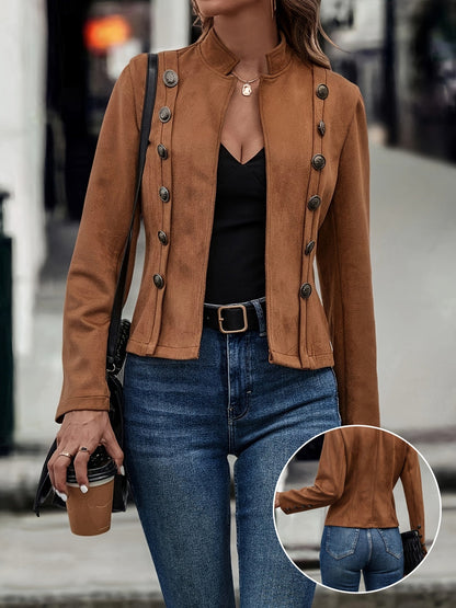 Velora™ | Elegante Vintage Damesjas met Dubbele Rijtjes Knoopsluiting, Perfect voor Herfst en Lente