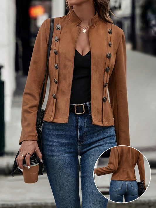 Velora™ | Elegante Vintage Damesjas met Dubbele Rijtjes Knoopsluiting, Perfect voor Herfst en Lente