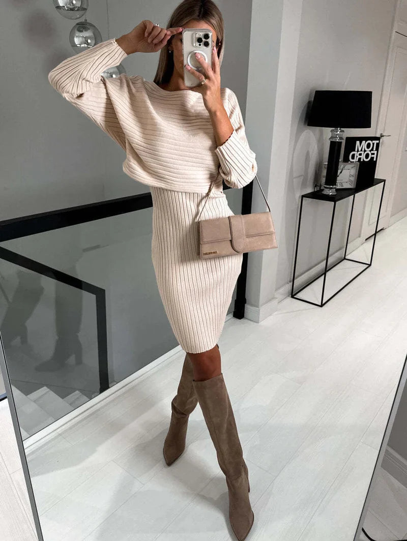 Gebreide trui en cami jurk set