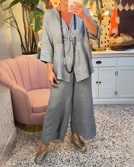 Mallory | Elegante V-hals top en broek Tweedelige set