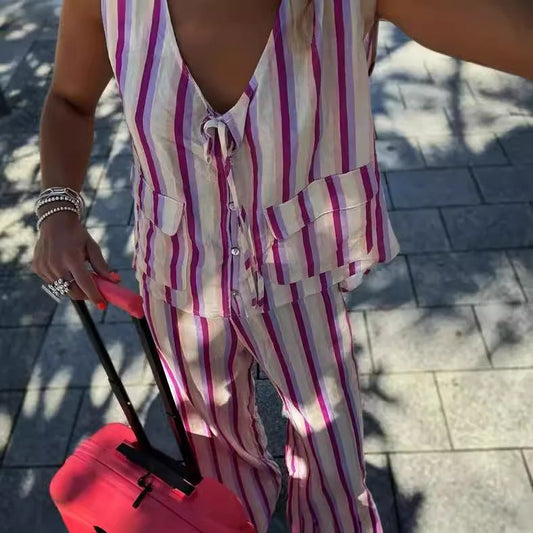 Klara | Casual Gestreept Vest & Broek Set