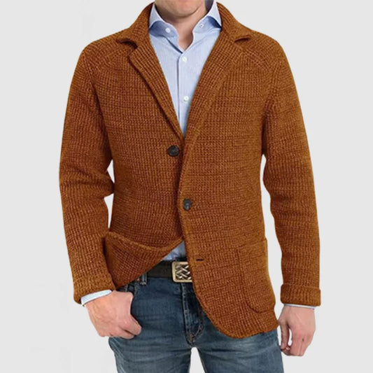 Victor - Heren Langharige Gebreide Vest met Trendy Patentas