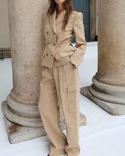 Haisley | Modieus Khaki pak met dubbele rij knopen Jas & Broek Set