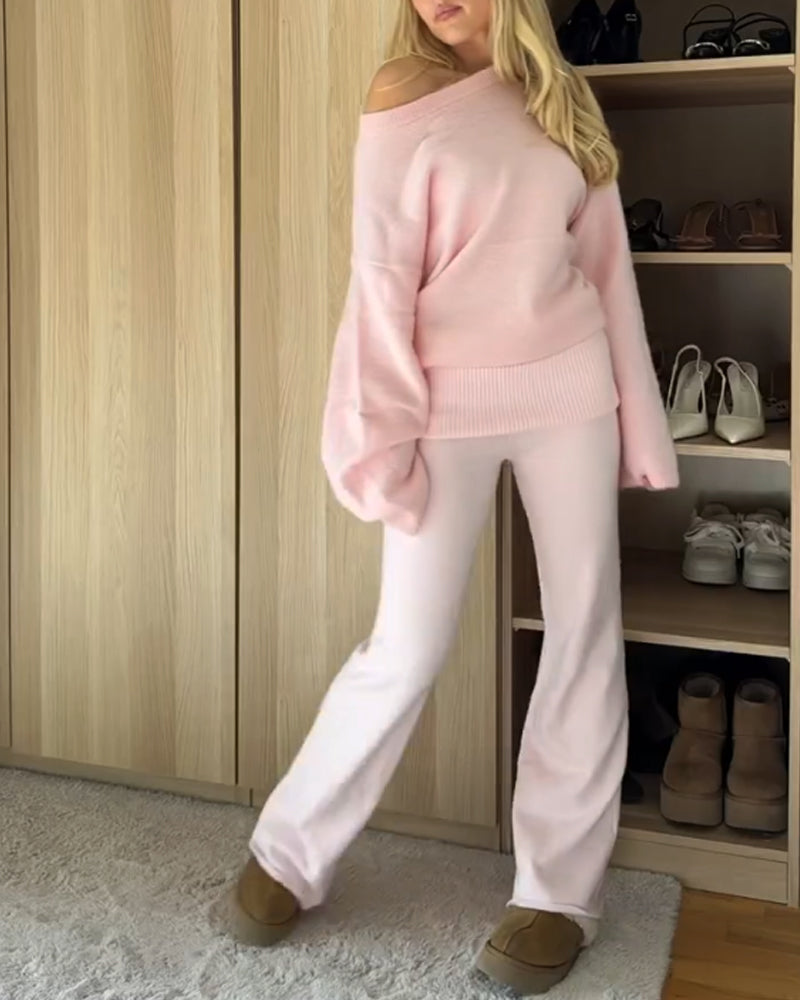 Noelle | Charmant Roze Vest, Trui & Broek Driedelige Set