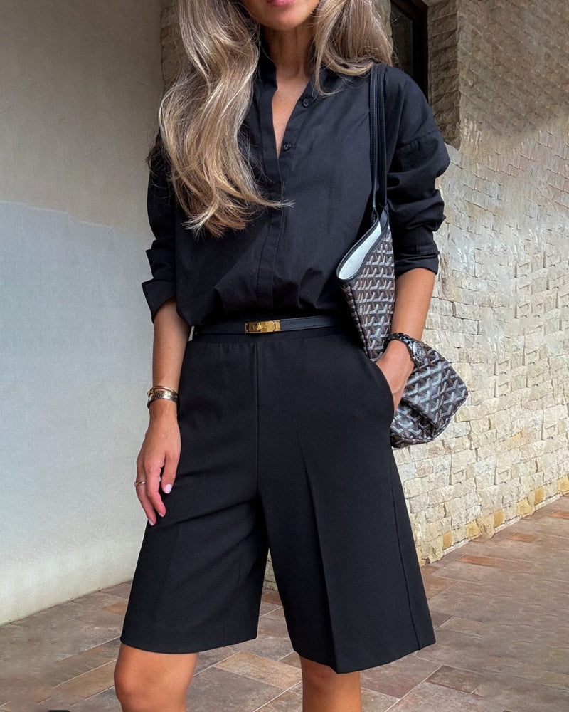 Jonie | Elegant Lange Mouw Overhemd & Halve Broek Set