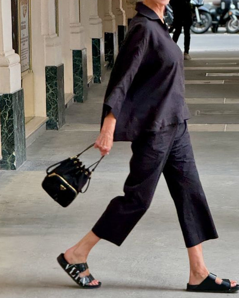 Ramona | Casual Lapel Top & Pants Two-Piece Set