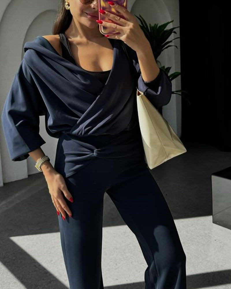Pallas | Modieuze overslag capuchon Top & Broek Set
