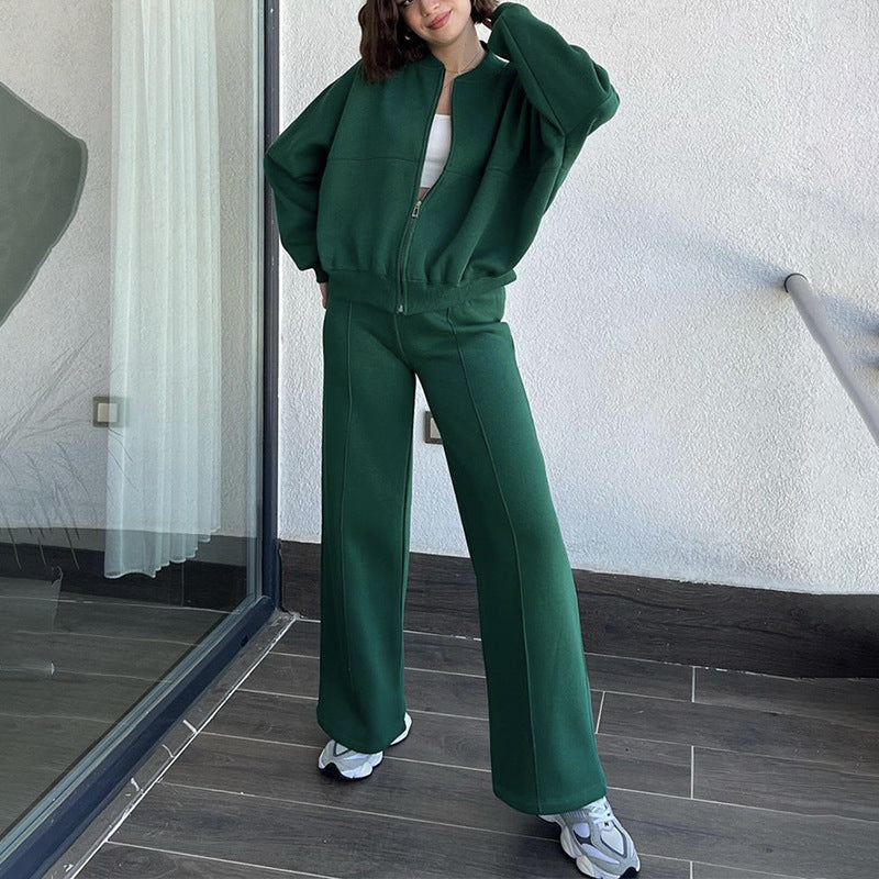 Ambry | Trendy Sweatshirt Jas & Rechte Broek Set