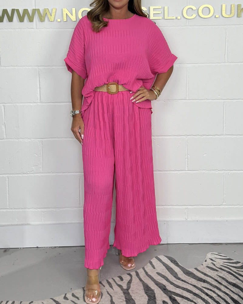 Gilliana | Casual Geplooide Vleermuismouw Top en Broek Set