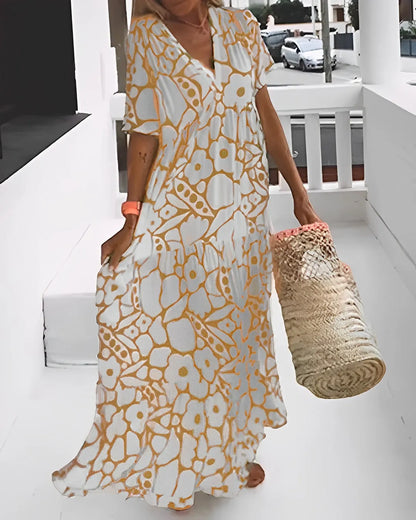 Maxi Jurk met Bloemenprint en Korte Mouwen