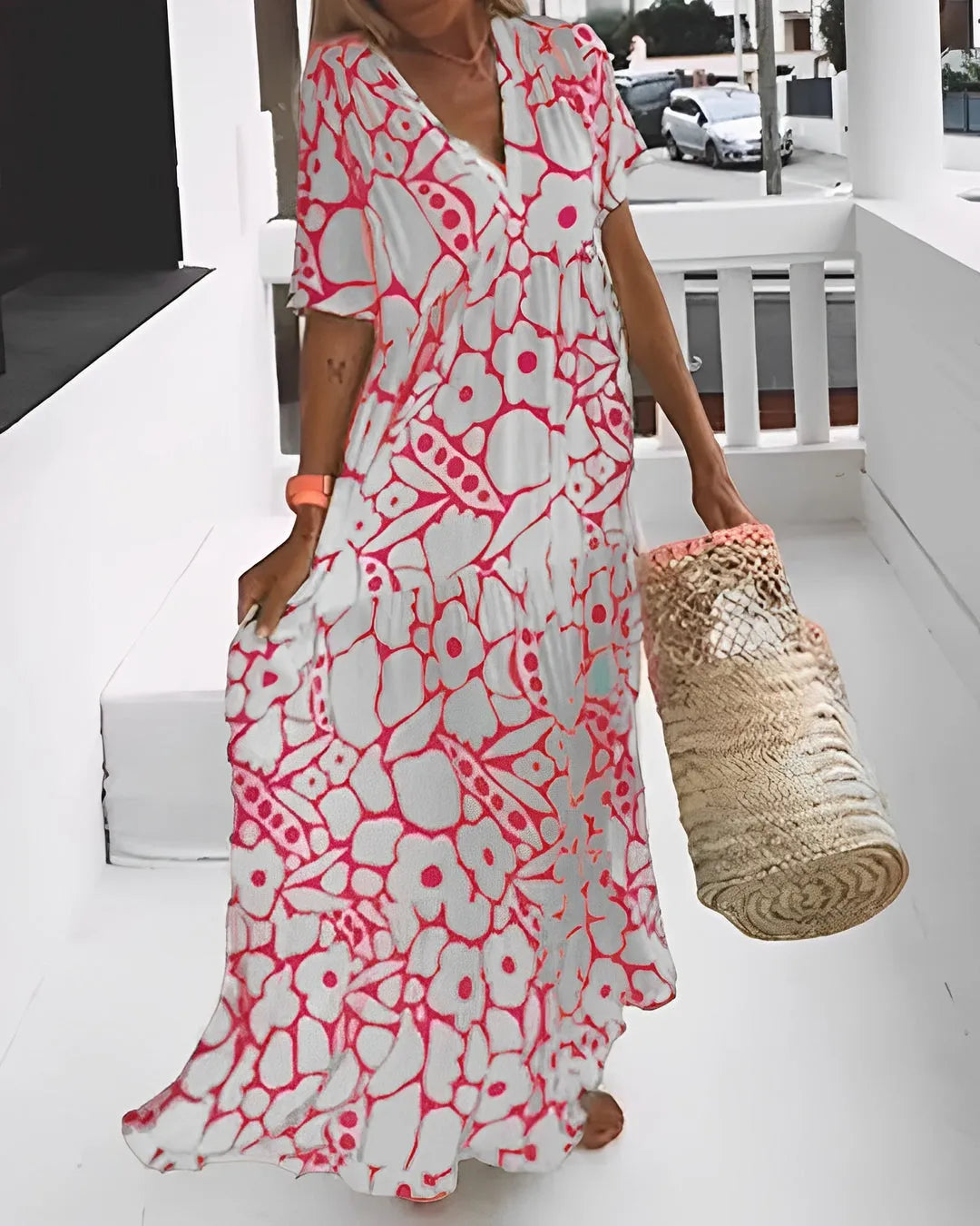 Maxi Jurk met Bloemenprint en Korte Mouwen