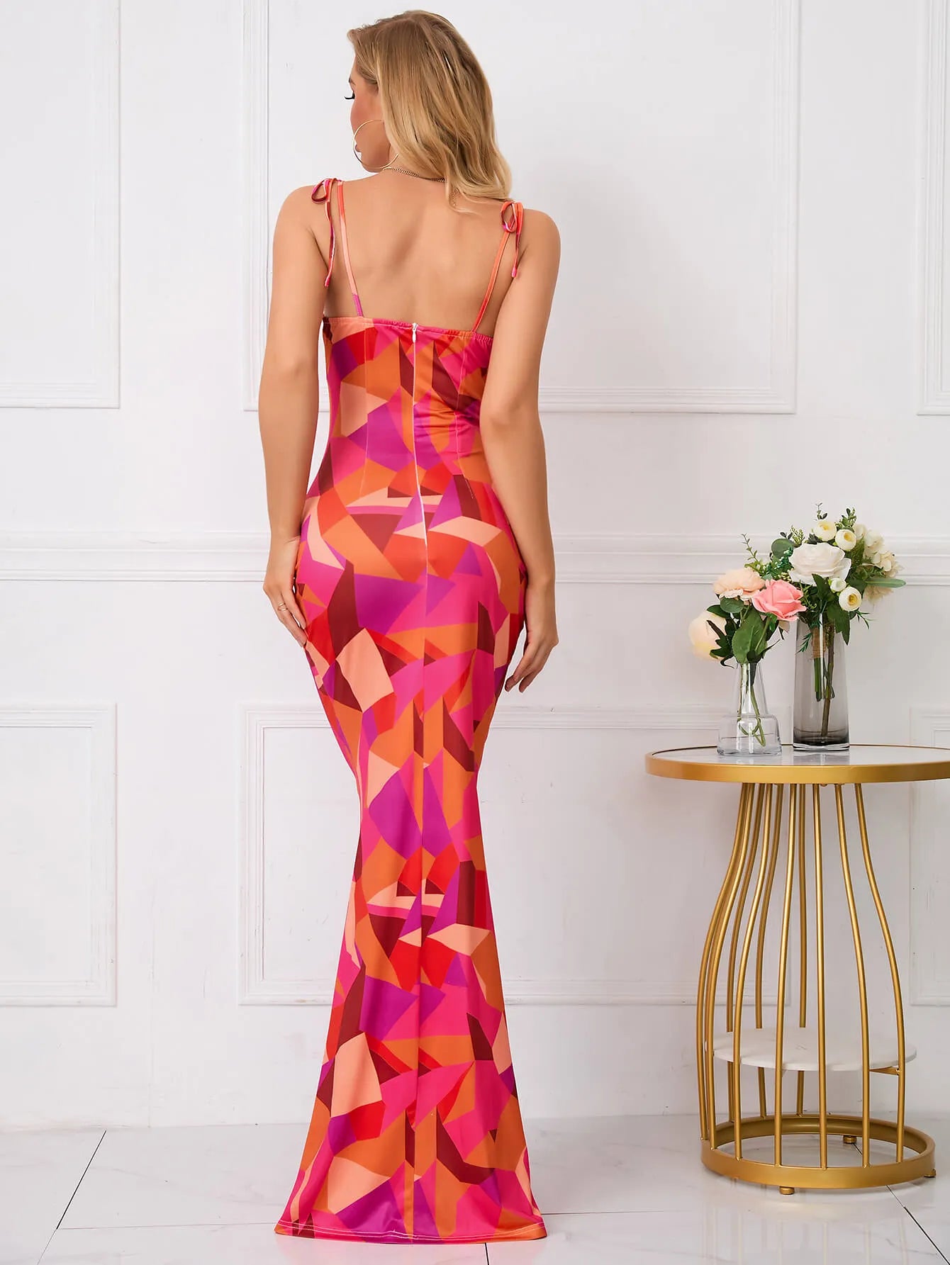 Strikschouder Fishtail Hem Bloemenprint Promjurk