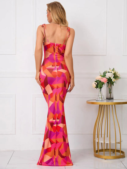 Strikschouder Fishtail Hem Bloemenprint Promjurk