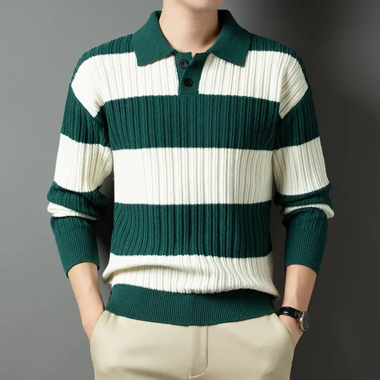 Goran | Klassieke gestreepte slim-fit warm gebreide polotrui
