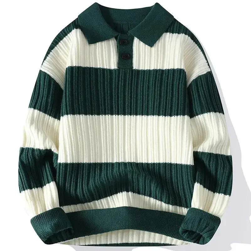 Goran | Klassieke gestreepte slim-fit warm gebreide polotrui