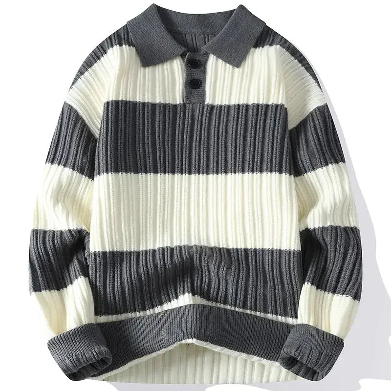 Goran | Klassieke gestreepte slim-fit warm gebreide polotrui
