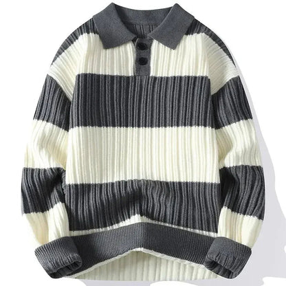 Goran | Klassieke gestreepte slim-fit warm gebreide polotrui