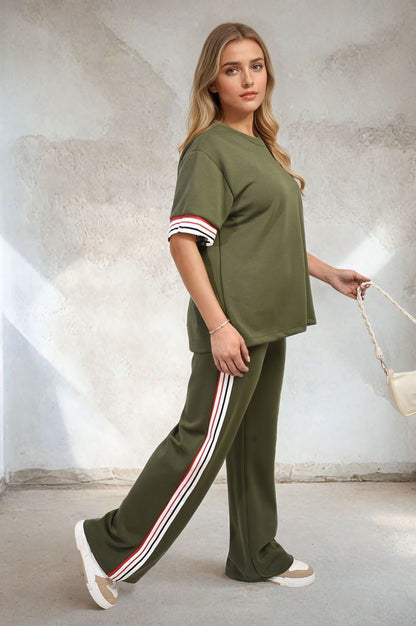 Aleida | Stijlvolle Contraststreep Top en Broeken Set