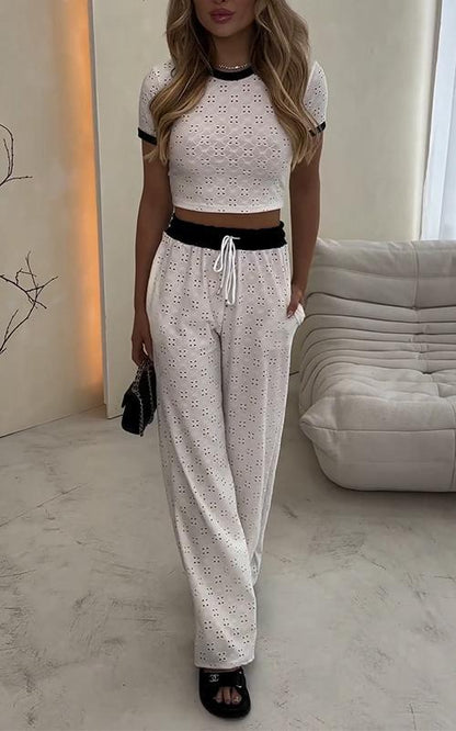 Johanne | Women's Round Neck Hollow Short Sleeve Two-piece Suit