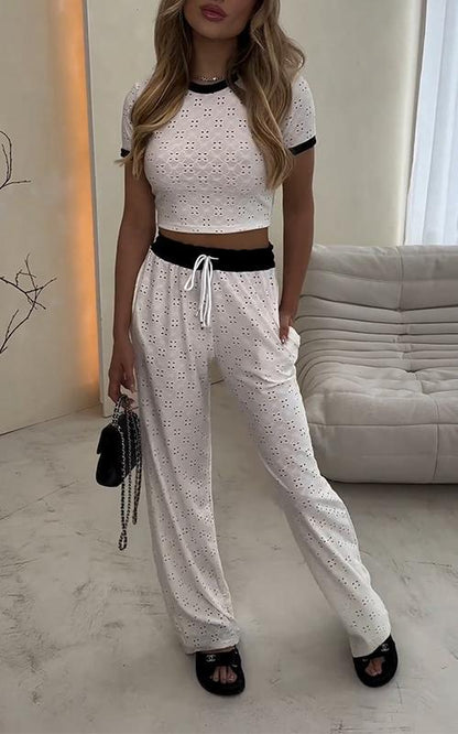 Johanne | Women's Round Neck Hollow Short Sleeve Two-piece Suit