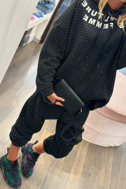 Nicolasa | Sportieve chique hoodie strass en broek set