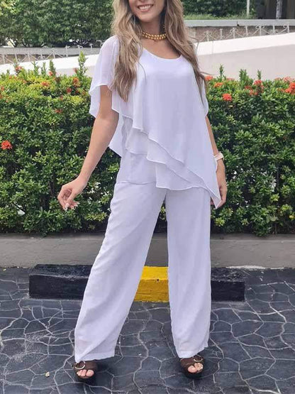 Melina | Chiffon korte zoom top en broek met set