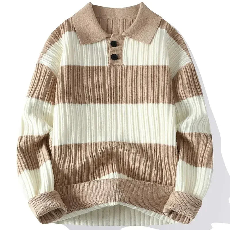 Goran | Klassieke gestreepte slim-fit warm gebreide polotrui