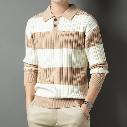 Goran | Klassieke gestreepte slim-fit warm gebreide polotrui