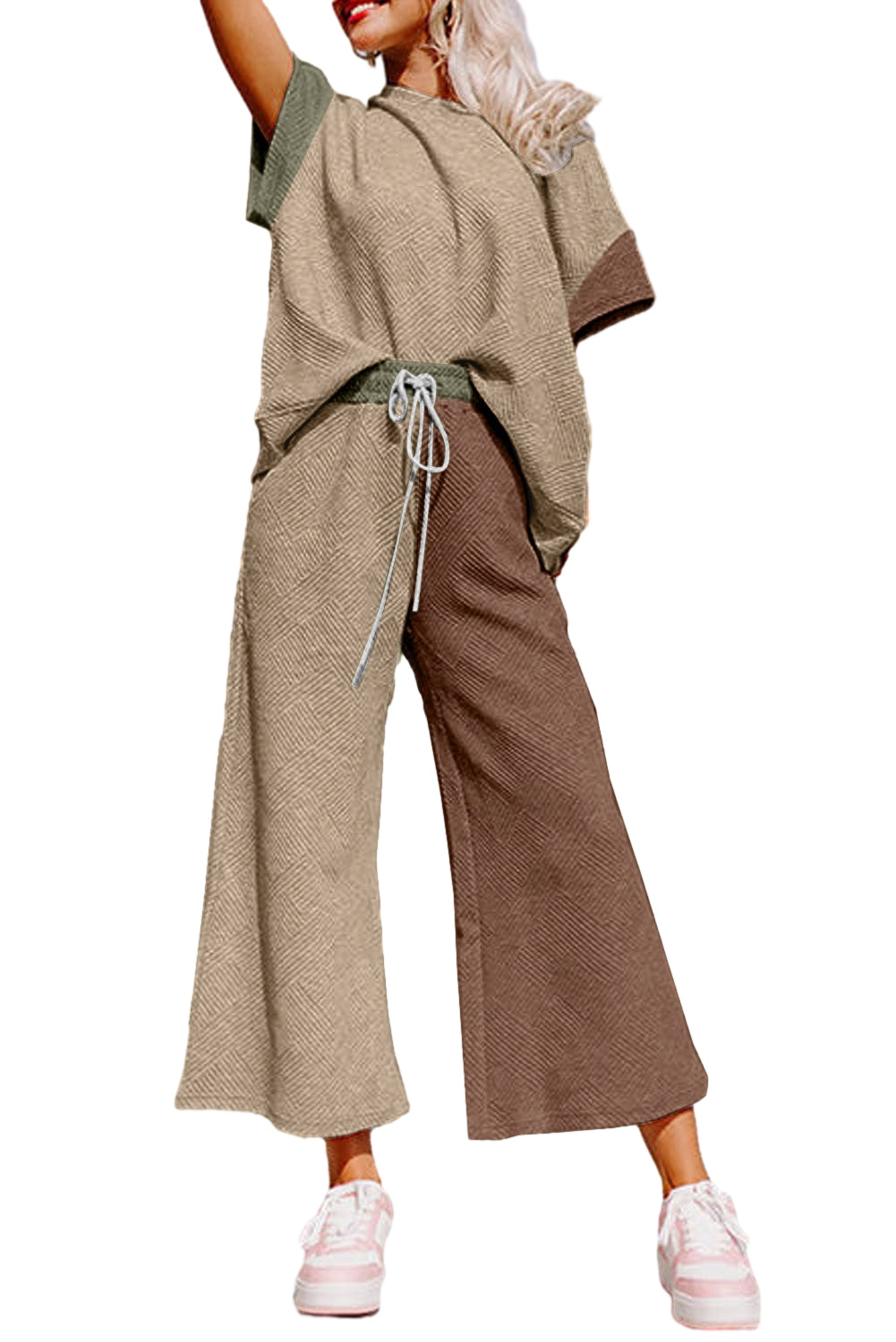 Iyla | Multikleurige kleurblok structuur top & broek set