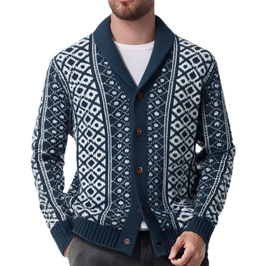 Arvin | Vintage gebreid jacquard vest met sjaalkraag