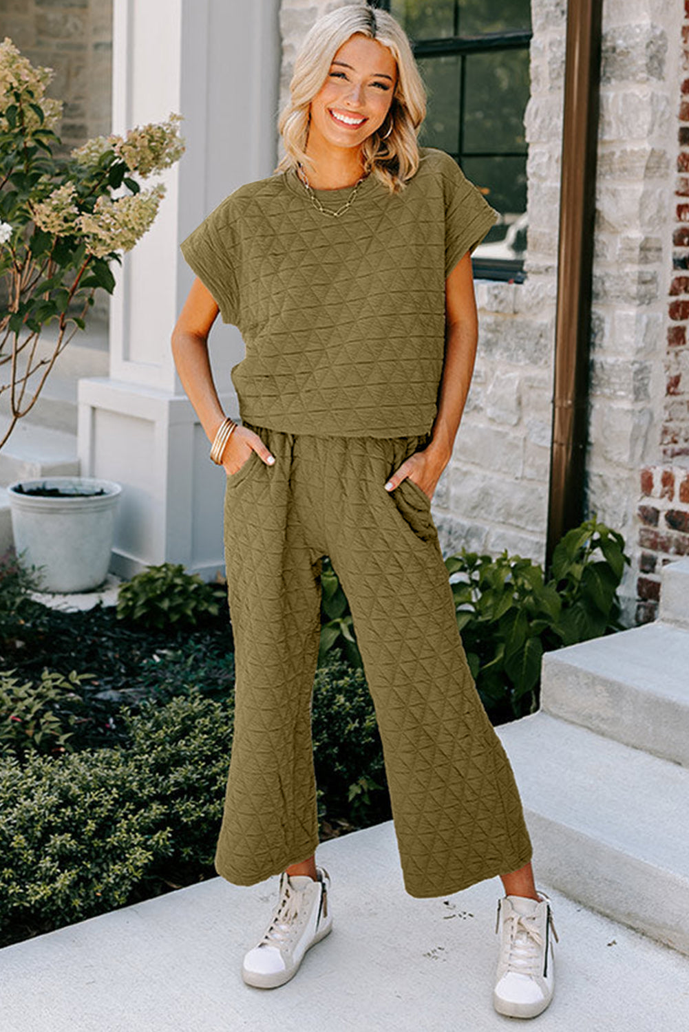 Quinta | Gewatteerde top en wijde broek set