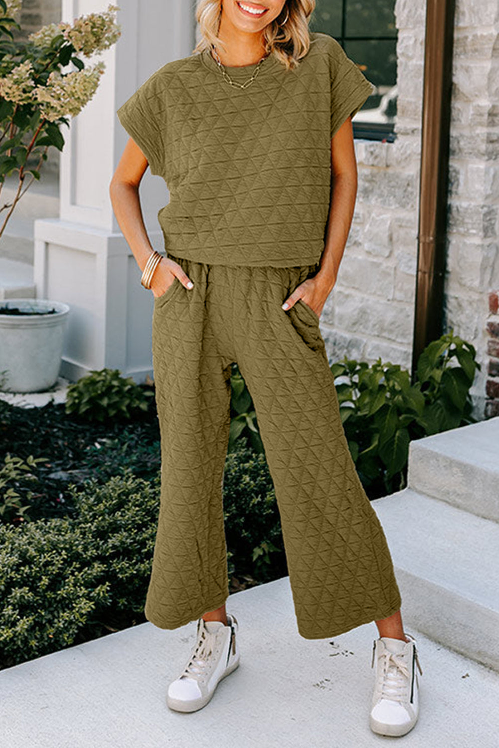 Quinta | Gewatteerde top en wijde broek set