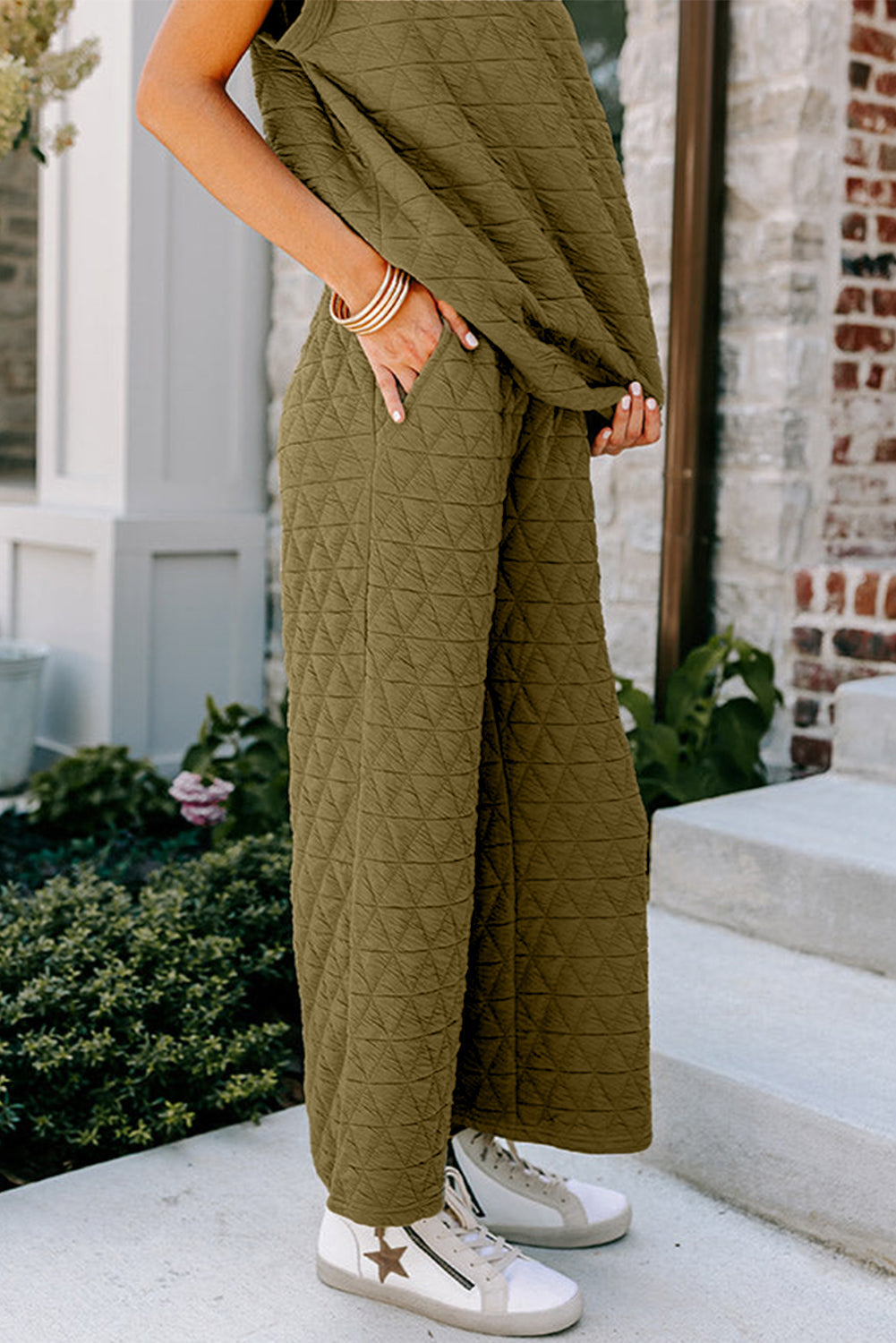 Quinta | Gewatteerde top en wijde broek set
