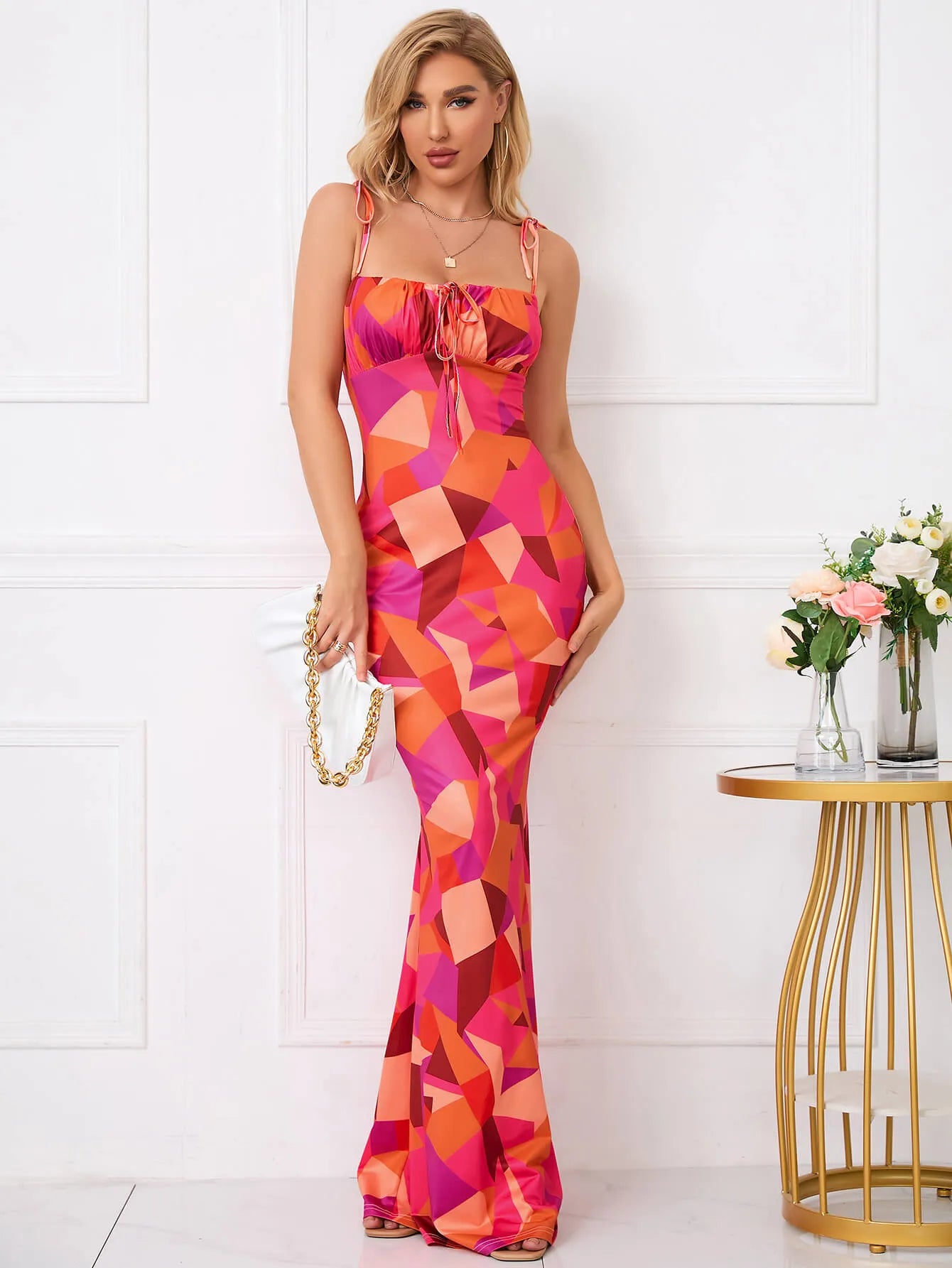 Strikschouder Fishtail Hem Bloemenprint Promjurk