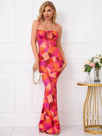 Strikschouder Fishtail Hem Bloemenprint Promjurk