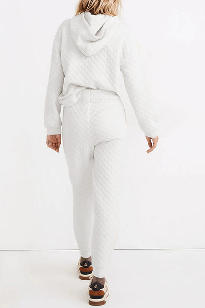 Alette | Witte gewatteerde hoodie en sweatbroek tweedelige set