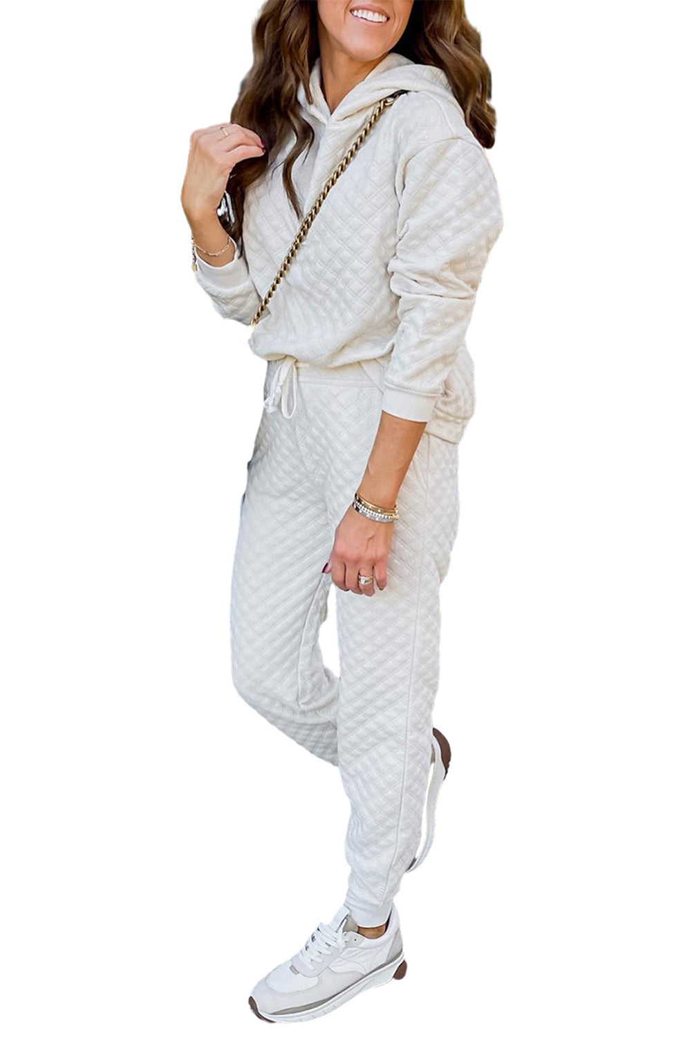 Alette | Witte gewatteerde hoodie en sweatbroek tweedelige set
